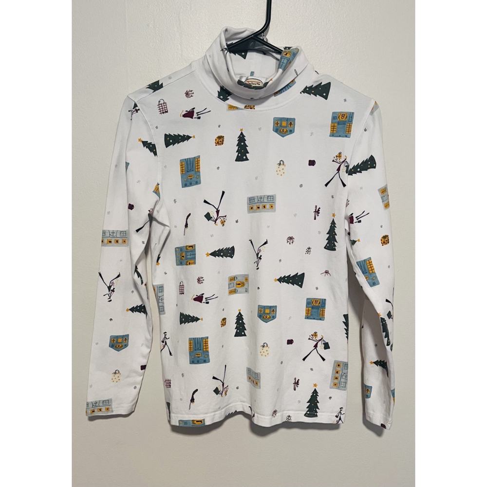Talbots White Turtleneck with Winter Print